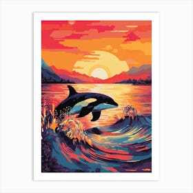 Killer Whale In The Sunset Colour Pop 3 Art Print