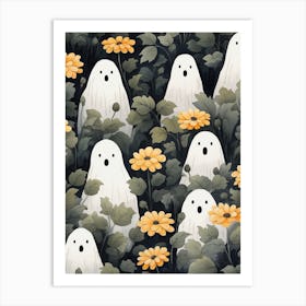 Cute Bedsheet Ghost, Botanical Halloween Watercolour 93 Art Print