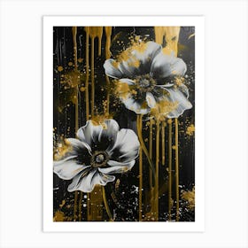 Black And Gold Flowers 10 Art Print