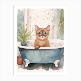 Tonkinese Cat In Bathtub Botanical Bathroom 3 Art Print
