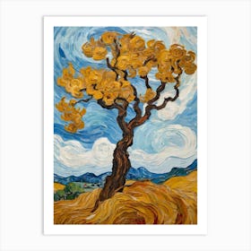 Painting Of A Tree In A Field Art Print