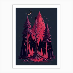 A Fantasy Forest At Night In Red Theme 33 Art Print