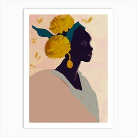 Black Woman With Yellow Flowers Art Print