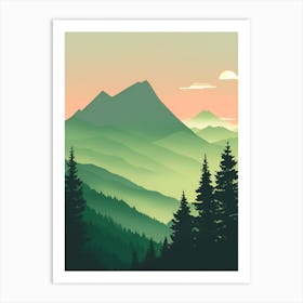 Misty Mountains Vertical Composition In Green Tone 76 Art Print