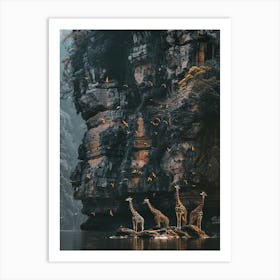 Giraffes By The Water Art Print