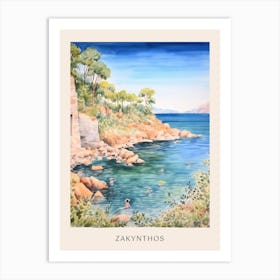 Swimming In Zakynthos Greece 3 Watercolour Poster Art Print