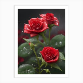 Red Roses At Rainy With Water Droplets Vertical Composition 77 Art Print