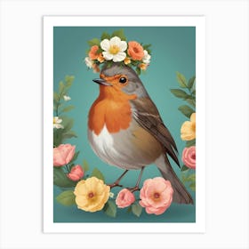 Robin With Flowers 1 Art Print