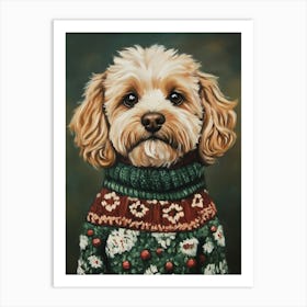 Cavapoo In Christmas Jumper Art Print