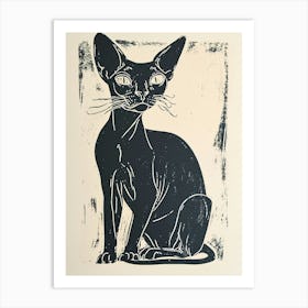 Cornish Rex Cat Linocut Blockprint 8 Art Print