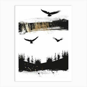 Eagles Flying Over Forest Art Print