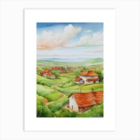 Green plains, distant hills, country houses,renewal and hope,life,spring acrylic colors.52 Art Print