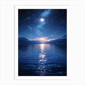 Night Sky Over Lake 6 Art Print