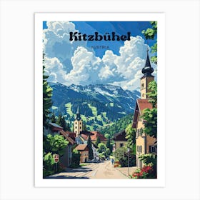 Kitzbuhel Austria Winter Resort Digital Travel Illustration Art Print