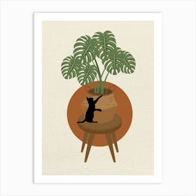 Minimal art Cat playing In A Pot Art Print