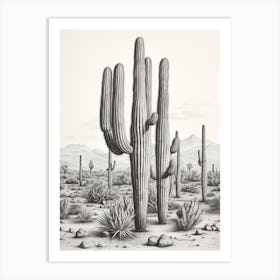 Vintage Cactus Illustration Organ Pipe Cactus B&W 2 Art Print
