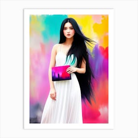 Woman With Colorful Clutch Art Print