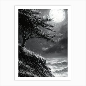 Full Moon In The Sky, Monochrome, Charcoal Style Poster