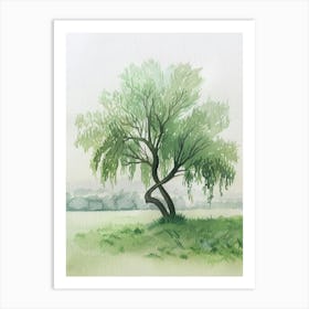 Willow Tree Atmospheric Watercolour Painting 6 Art Print
