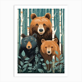 Three Bears In The Woods Art Print