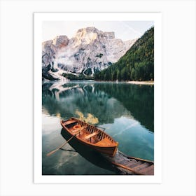Red Canoe at Lake Braies, Italy Art Print