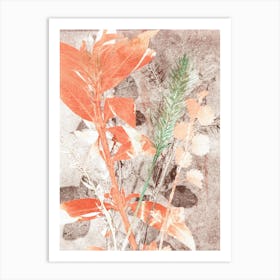 Brown Orange Botanical Leaves 1 Art Print