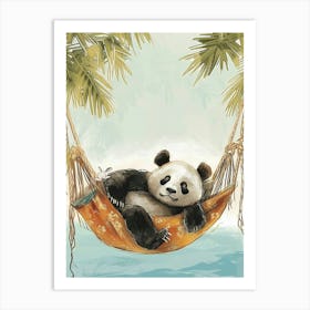 Giant Panda Napping In A Hammock Storybook Illustration 3 Art Print