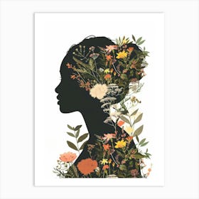 Silhouette Of A Woman With Flowers 3 Art Print