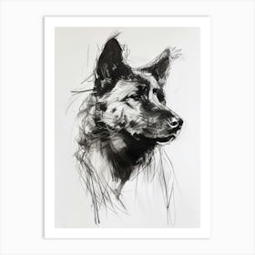 Akita Dog Charcoal Line Art Print