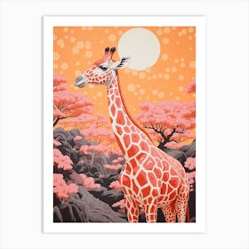 Giraffe Exploring The Nature Orange & Pink 2 Art Print