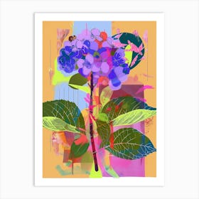 Hydrangea 2 Neon Flower Collage Art Print