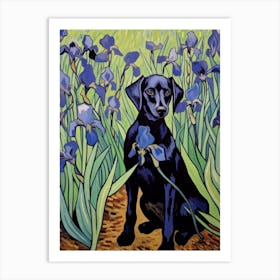 Van Gogh Irises With Black Dog Art Print