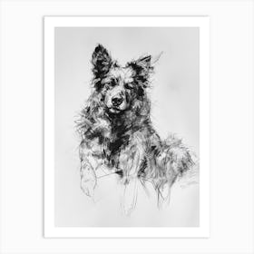 Icelandic Sheepdog Dog Charcoal Line 2 Art Print