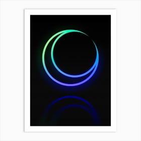 Neon Blue and Green Abstract Geometric Glyph on Black n.0120 Art Print