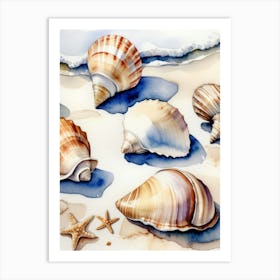 Seashells on the beach, watercolor painting 24 Art Print
