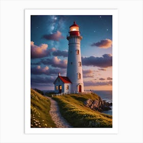 Fairytale Lighthouse At Night Art Print