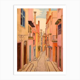 Valletta Malta 3 Vintage Pink Travel Illustration Art Print