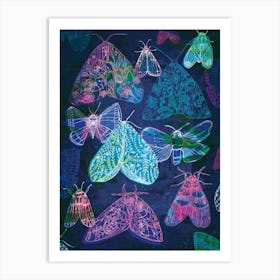 Floral Night Moths Art Print