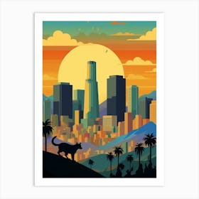 Los Angeles, United States Skyline With A Cat 2 Art Print