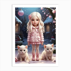 Little Girl With Kittens 1 Art Print