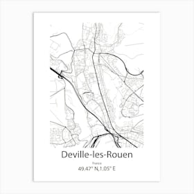 Deville Les Rouen,France Minimalist Map Art Print