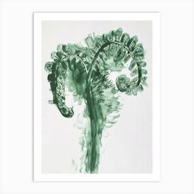 Green Ink Painting Of A Harts Tongue Fern 1 Art Print