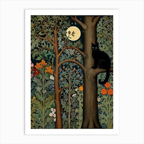 Black Cat In The Forest Style William Morris 15 Art Print