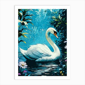 Swan In Lake Painting Art Print