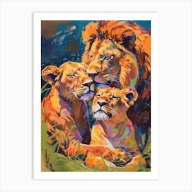 Southwest African Lion Family Bonding Fauvist Painting 2 Art Print