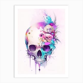 Skull With Watercolor Effects Kawaii Art Print