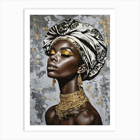 Golden Elegance African Beauty Digital Art Art Print