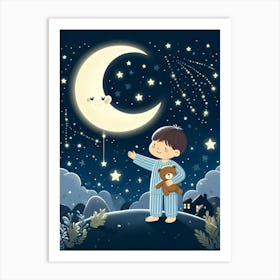 Little Boy Holding Teddy Bear Art Print