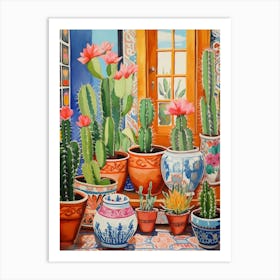 Cactus Painting Maximalist Still Life Turks Head Cactus 1 Art Print