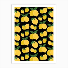 Lemons Yellow Black Vintage Art Print